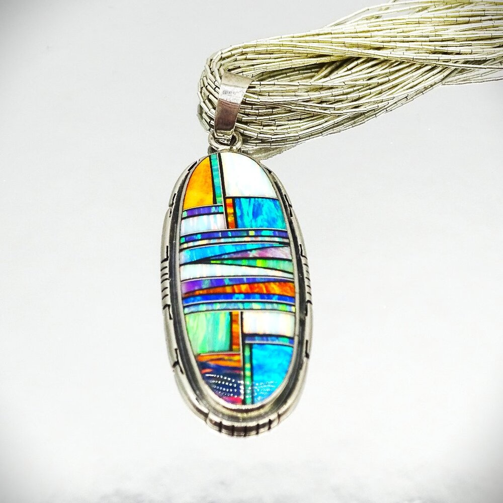 Multicolor Inlay Oval Pendant Necklace - Women Jewelry